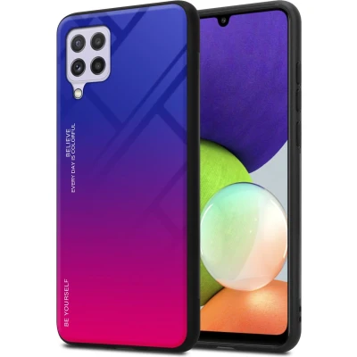 Afbeelding van Cadorabo Hoesje geschikt voor Samsung Galaxy A22 4G / M22 M32 in PAARS ROOD Tweekleurige beschermhoes van TPU silicone Case Cover en achterzijde gehard glas