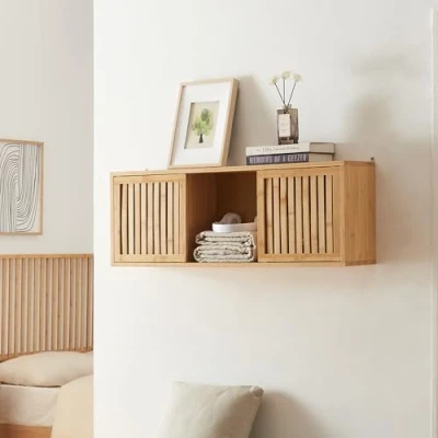 Afbeelding van Badkamerkast Ypäjä voor wandmontage 93x20x33 cm bamboe naturel [en.casa]