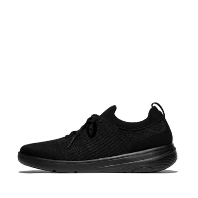 Afbeelding van Fitflop Super q Knit Slip on Laced Sneakers Dames, zwart.