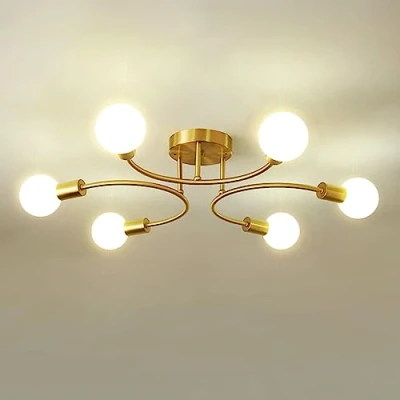 Afbeelding van NIUNIAJ Industriële plafondlamp, 6 lampen kroonluchter E27, vintage gouden voor woonkamer, slaapkamer, keuken, eetkamer, diameter 70 cm (lamp niet inbegrepen)