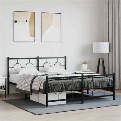 Image de vidaXL Cadre de lit métal avec tête lit/pied noir 150x200 cm
