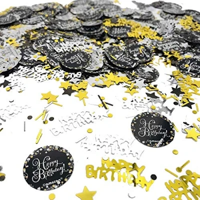 Afbeelding van Decoratie swirl Happy Birthday Sparkling Goud met leeftijd 12 stuks