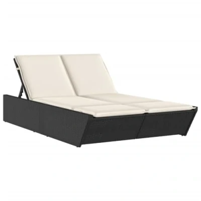 Afbeelding van Ligbed 2 persoons met kussens poly rattan zwart