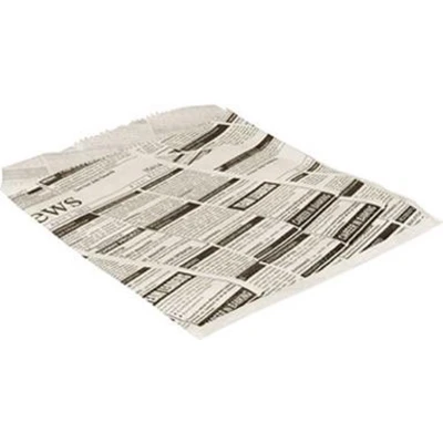 Afbeelding van Hamburgerbakken Hamburgerzakjes &quot;Krantenprint&quot; Pergament Papier Vetvrij 160 x 180mm