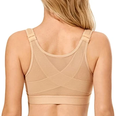 Afbeelding van Delimira Comfortabele beugelloze rugsteun beha met voorsluiting voor dames, Taupe Beige