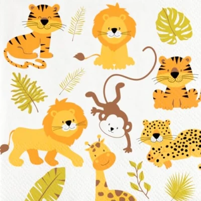 Afbeelding van CONVER PARTY, HAPPI Jungle 20 stuks papieren servetten, feestartikelen, feest en kinderverjaardag, 33 cm