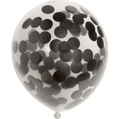 Afbeelding van Ballonnen met zwarte confetti 30cm 6 stuks
