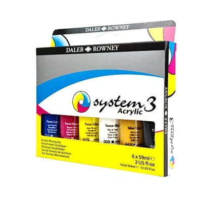 Afbeelding van Daler Rowney System3 Acrylverfset, 59 ml, 6 heldere kleuren, verschillende oppervlakken, ideaal voor professionele kunstenaars en studenten