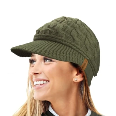 Afbeelding van TOSKATOK R80 Teddy wintermuts voor dames, gebreid, warm, Eén maat, legergroen, legergroen