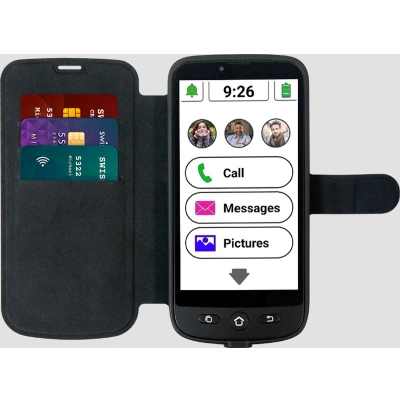 Afbeelding van Swissvoice S510 M met wallet hoesje, senior mobiele telefoon whatsapp en videobellen