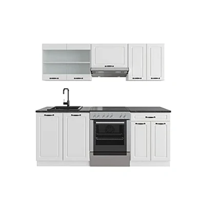 Afbeelding van Vicco keuken &quot;R Line&quot;, Landelijk wit/wit, 200 cm zonder werkblad
