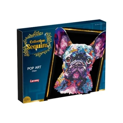 Afbeelding van Collectie pailletten pop art hond maak een glinsterend schilderij van inclusief opbergvak creatieve activiteit voor volwassenen en jongeren vanaf 14 jaar