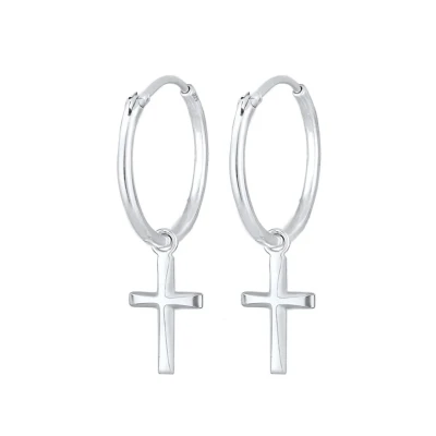 Afbeelding van Elli Hoops Cross Oorbellen silvercoloured, Dames, Maat: One Size, Silver coloured