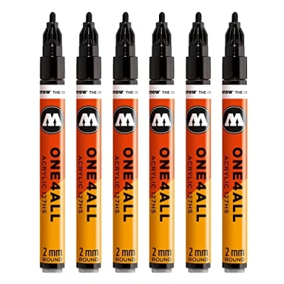 Afbeelding van Molotow One4All 127HS acrylmarker (2 mm punt, zeer dekkend en permanent, uv bestendig, voor bijna alle ondergronden), 6 stuks, signaalzwart