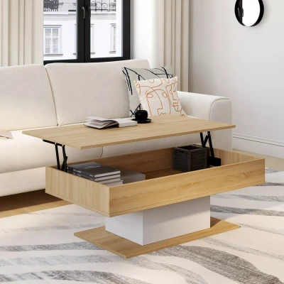 Image de Table basse plateau relevable EDEN bois et blanc