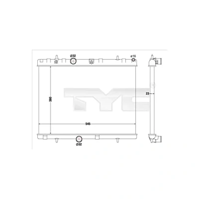 Afbeelding van TYC 726 0019 R Radiateur 380 545 23 Koelribben mechanisch gelast PEUGEOT: 207 Hatchback, SW, 2008 Estate, CITROËN: C3 I C2 Hatchback