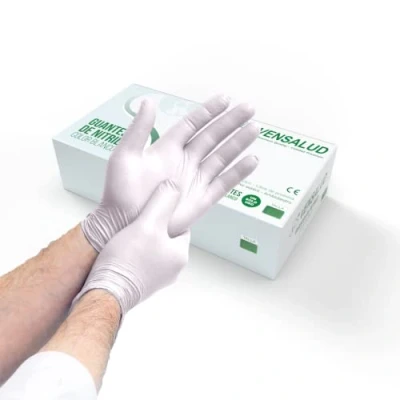 Afbeelding van VENSALUD Nitril Wegwerphandschoenen, stofvrij, duurzaam, voor laboratorium, sanitair, keuken, tattoo studio&#039;s, dierenartsen, reiniging, latexvrij, 100 stuks, wit, maat L