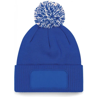 Afbeelding van Beechfield Snowstar patch beanie B443 Bright Royal / Off White