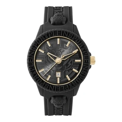 Afbeelding van Plein Sport Montre analogique à quartz Fearless en silicone pour homme, Noir/doré Psqba0223, bracelet