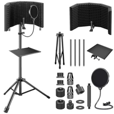 Afbeelding van Aokeo Anti pop filter voor studio opnamemicrofoon, absorberend schuim met hoge dichtheid het filteren (AO 505 houder)