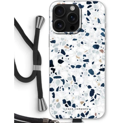 Afbeelding van Case Company® hoesje met Koord geschikt voor iPhone 16 Pro Max Terrazzo N1 Telefoonhoesje Zwart Bescherming aan alle Kanten en Over de Schermrand