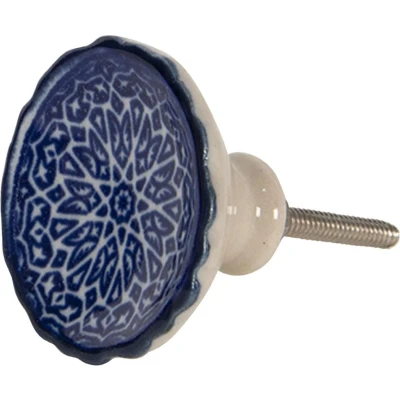 Afbeelding van Kastknop Clayre &amp; Eef 4X4cm blauw Keramiek Bloem rond