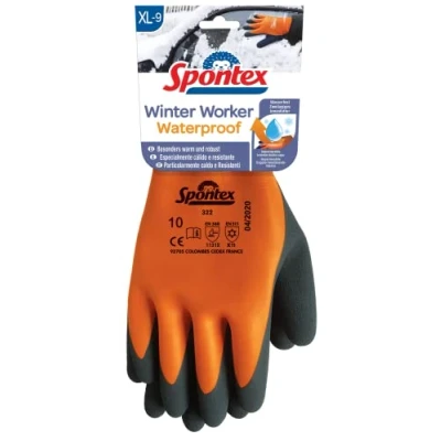 Afbeelding van Spontex Winter Worker 12322089 1 paar waterdichte werkhandschoenen met dubbellaagse binnenvoering, hoge bescherming tegen kou, latexcoating, maat XL,
