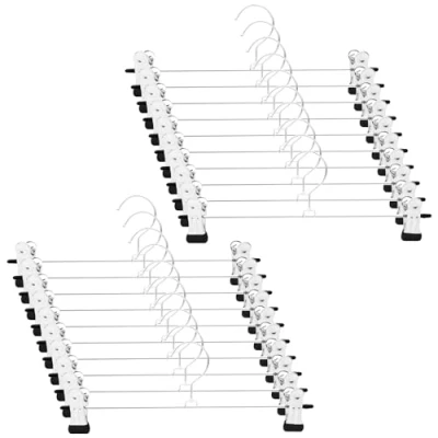 Afbeelding van Fousenuk broekhangers, 20 stuks kleerhangers 30 cm, riem voor metalen broeken met twee antislip clips, haken, 360 graden draaibaar, rokhangers dames, ruimtebesparend