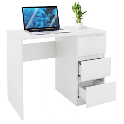 Afbeelding van Bureau met drie laden 90x76x50 cm Wit Hout ML Design