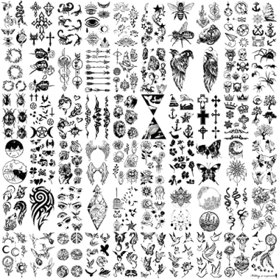 Afbeelding van Tijdelijke tatoeages 60 vellen Waterdichte Kleine nep Tattoo, Boemen Kronen Sterren dier Vlinder Collectie tats voor Kinderen Volwassenen Mannen en Vrouwen.
