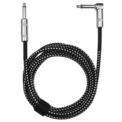 Afbeelding van Baxcdyswe elektrische gitaarkabel, 3 m 6,35 mm, jack kabel voor gitaar, professionele geluidsvrije audio, wikkelkabel van zwart en wit stof instrumenten, bas, gitaar