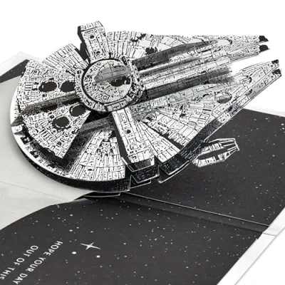 Afbeelding van Hallmark Star Wars Millennium Falcon 3D pop up kaart voor elke gelegenheid, verjaardag, Vaderdag, Han Solo, ruimtethema, zilver