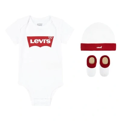 Image de Levi&#039;s Bébé garçon Baby and Toddler Layette Set Classic Batwing Infant Hat Bodysuit Bootie 3pc, Blanc, 0 6 mois