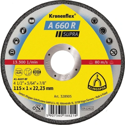 Afbeelding van Klingspor A 660 R Supra 328905 Doorslijpschijf recht 115 mm 25 stuk(s) RVS