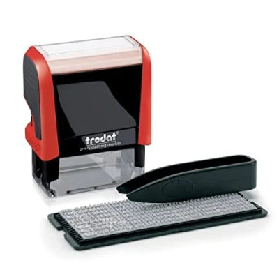 Afbeelding van Trodat Printy 4951CM stempel voor het markeren van kleding, zwarte inkt, automatische stempelkussens, 3 regels, stempelgrootte 38 x 14 mm