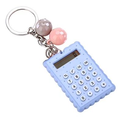 Afbeelding van Sleutelhangerrekenmachine, mini sleutelhangerrekenmachine in draagbare schattige koekjesstijl, 8 bits zakrekenmachine voor kinderen/studenten (blauw)
