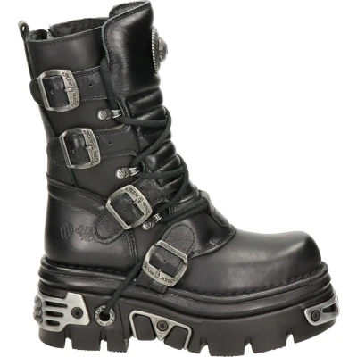 Afbeelding van New Rock Unisex Zwart Lederen Gotische Halfhoge Laarzen 373 S4 Maat 39