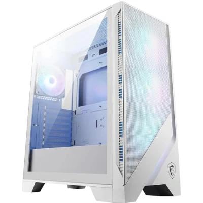 Image de Boîtier PC gaming MSI MAG FORGE 320R AIRFLOW moyen tour blanc ARGB avec panneau latéral verre trempé