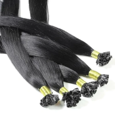 Afbeelding van Hair2Heart 25 x 0,5 gram door warmte uitgeharde keratine hair extensions, 30 cm #1 donkerzwart, glad