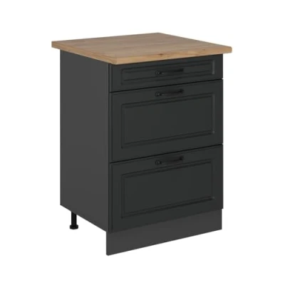 Afbeelding van Vicco Keukenonderkast R Line, Antraciet landhuis/Antraciet, 60 cm met laden, WB Eik