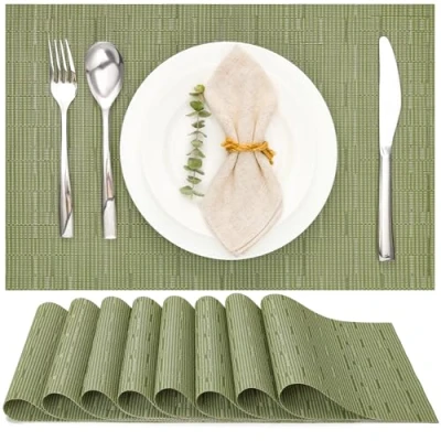 Afbeelding van Myir JUN Platsets, tafelmatten voor binnen, afwasbaar, antislip, hittebestendig, geweven tafelsets tafelkleden, stoffen placemat (groen, 8 stuks)