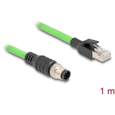 Afbeelding van Delock M12 kabel A gecodeerde 8 polige stekker naar RJ45 PUR (TPU) 1 m (SF/UTP, 1 m), Netwerkkabel