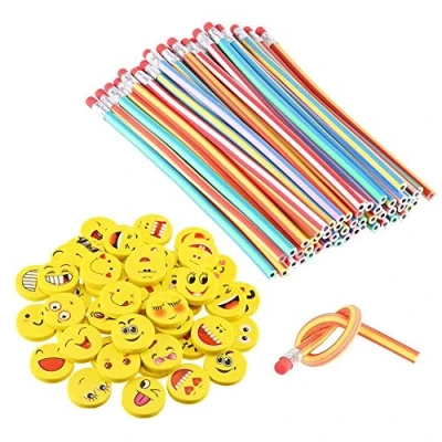 Afbeelding van Latern Buigpotloden voor kinderen en emoji smiley gummen, buigbare potloden, flexibele potloden kinderen, feestjes kleine geschenken, 80 stuks