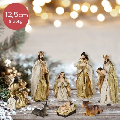 Afbeelding van Gouden kerststal figuren 8 delig 12,5cm Hoog