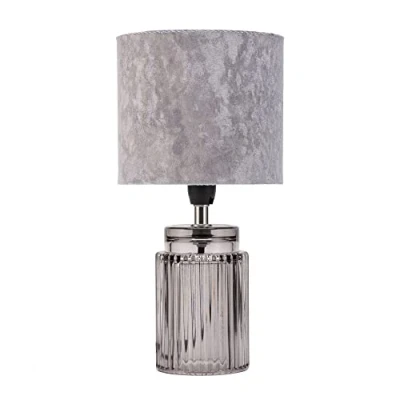 Afbeelding van Pauleen Classy Velvet 48213 Nachtkastlamp van fluweel en rookglas in glamoureuze look, grijs, 20 W, E14