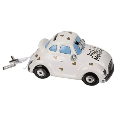 Afbeelding van Out of the Blue Spaarpot voor volwassenen Just Married keramiek trouwauto wit 16 x 8 cm