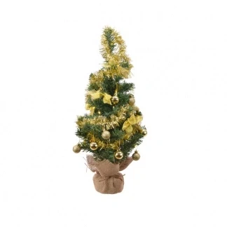 Afbeelding van Kunstkerstboom met gouden versiering op batterijen 20 micro LED lampjes 60CM