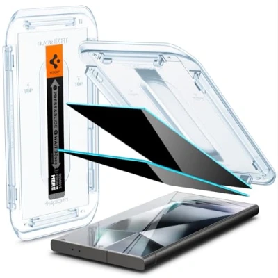 Afbeelding van Spigen Privacy Glass Geschikt voor Samsung Galaxy S24 Ultra EZ Fit GLAS.tR 9H Tempered Screen Protector Case Friendly Gemakkelijke Installatie 2 Pack