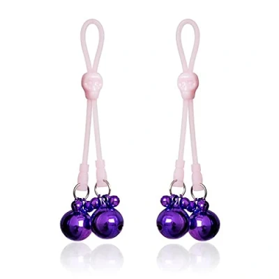 Afbeelding van FETISH ADDICT Nipple Clamps Skulls And Ring Bells Silicone Metal Pink/purple