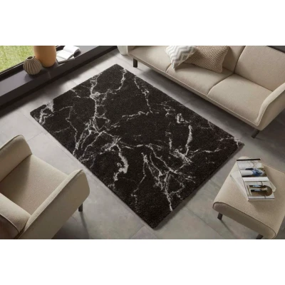 Afbeelding van Hoogpolig Vloerkleed Marble Mayrin Zwart/crème 160x230 Cm